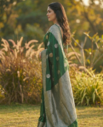 Graceful Mahendi Green Jacquard Saree