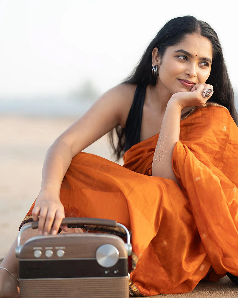Orange Jacquard Saree