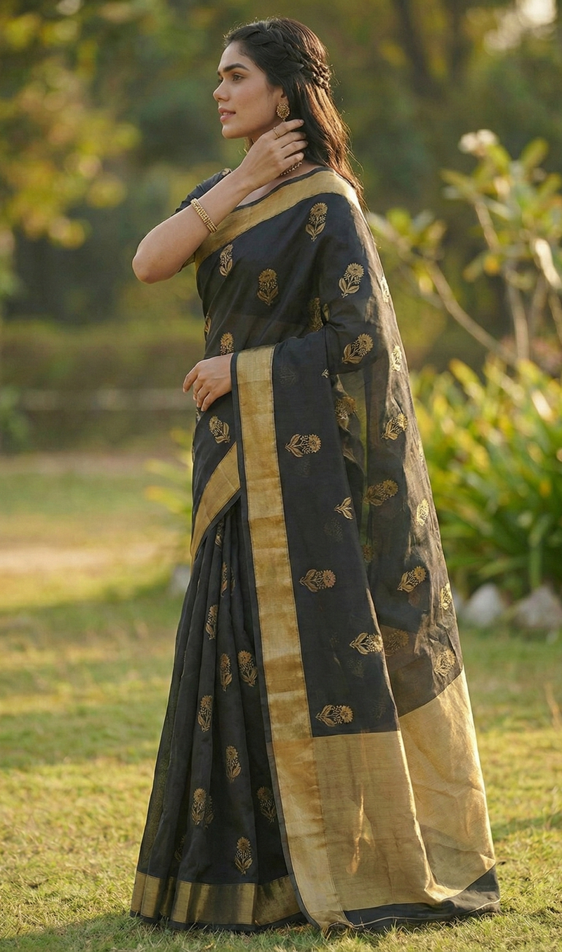 Luxury Black Jacquard Saree