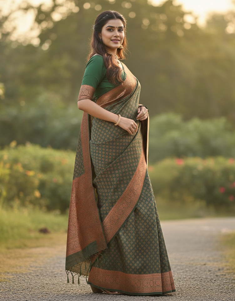 Mahendi Green Jacquard Saree