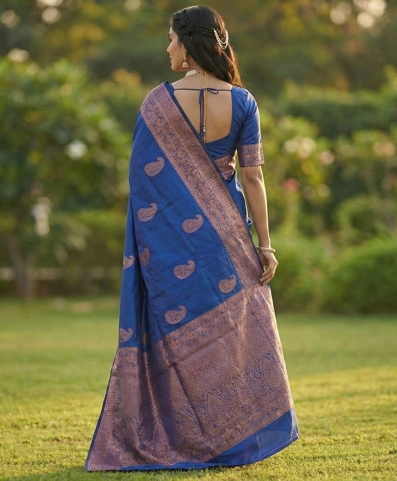 Navy Blue Jacquard Saree