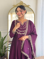 Wine Purple Vichitra Silk Anarkali Kurta Set