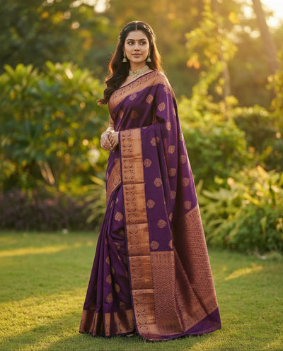 Imperial Purple Jacquard Silk Saree with Rich Woven Accents | Festive & Wedding Elegance