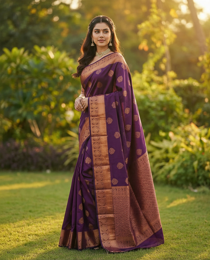 Imperial Purple Jacquard Silk Saree with Rich Woven Accents | Festive & Wedding Elegance