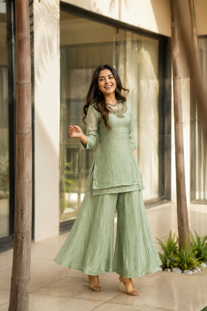 Women's Sage Green Salsa Crushed 3-Piece Co-Ord Set