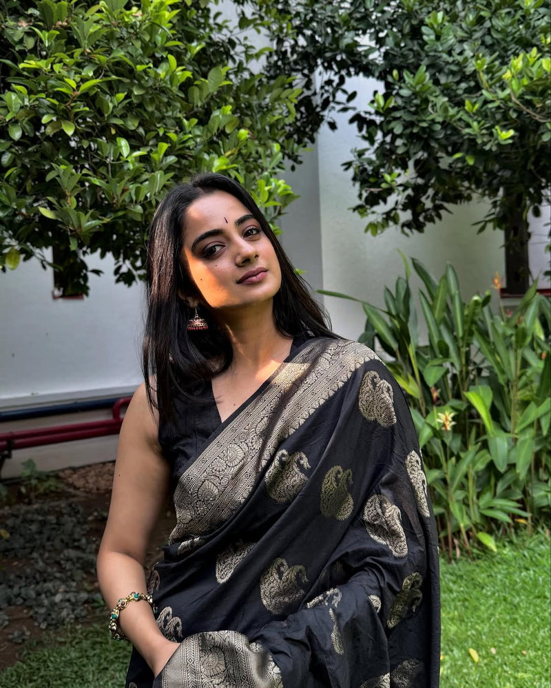Luxury Black Jacquard Saree 