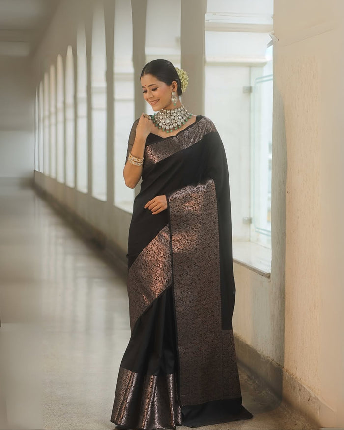 Luxury Black Jacquard Saree – Classic Elegance with Premium Woven Detailing