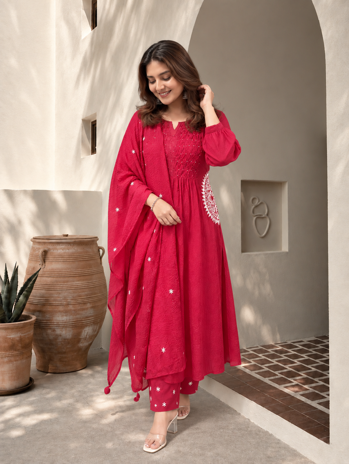 Elegant Pure Mul Cotton Embroidered Suit Set with Dupatta