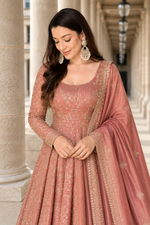 Rose Gold Embroidered Anarkali Gown Set