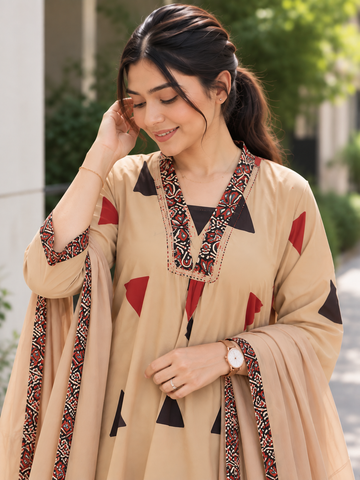 Pure Cotton Kalamkari A-Line Suit with Dupatta