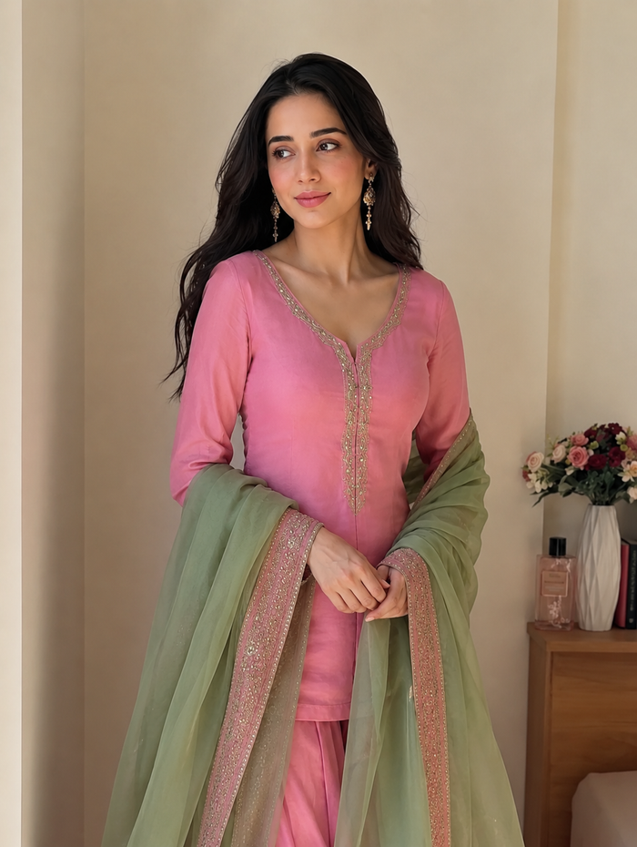 Blush Pink Embroidered Kurta Pant Set