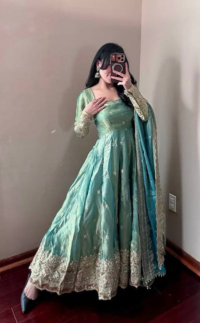 Pistachio Mist Elegant Fandy Silk Anarkali Suit Set