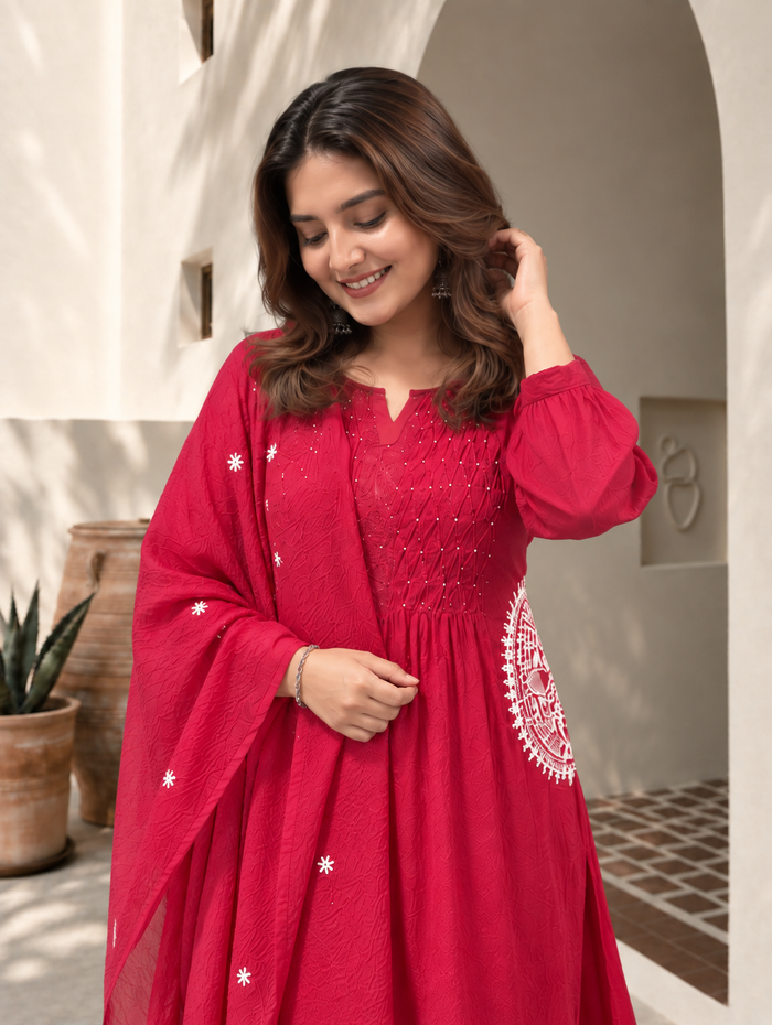 Elegant Pure Mul Cotton Embroidered Suit Set with Dupatta