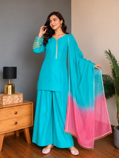 Sky Blue Embroidered Kurta Pant Set