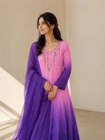 Pink & Royal Purple Embroidered Anarkali Suit Set