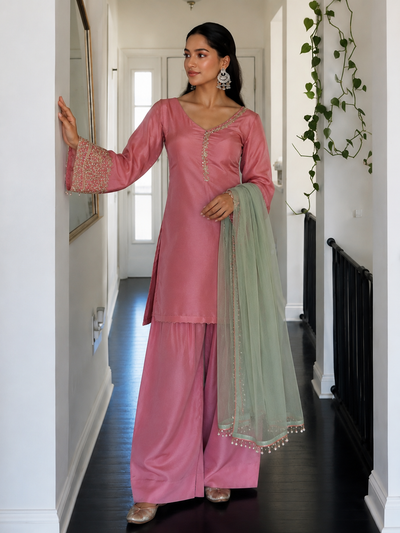 Pink Embroidered Kurta Pant Set