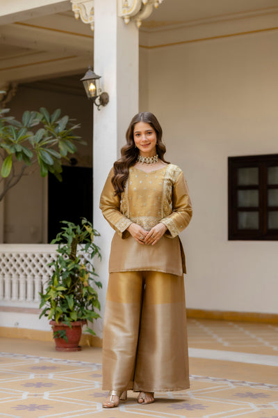 Golden Banarasi Embroidered Palazzo Set