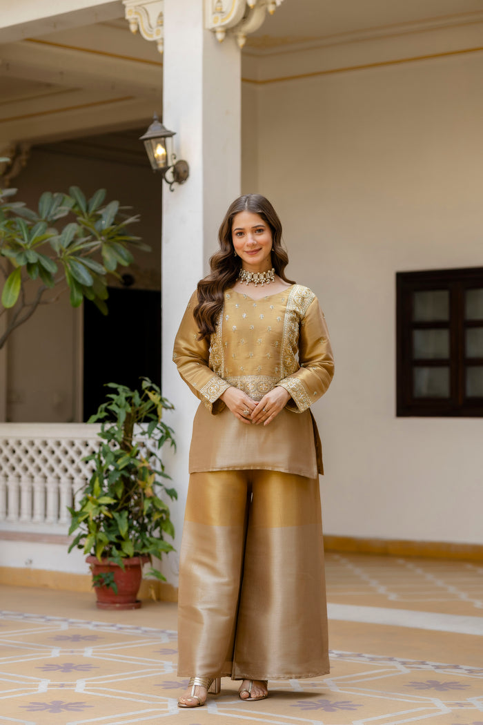 Golden Banarasi Embroidered Palazzo Set