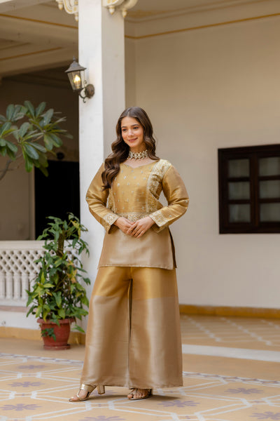 Golden Banarasi Embroidered Palazzo Set