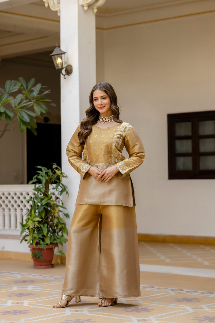 Golden Banarasi Embroidered Palazzo Set