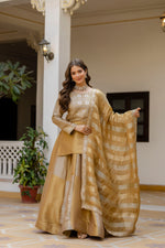 Golden Banarasi Viscose Embroidered Suit Set