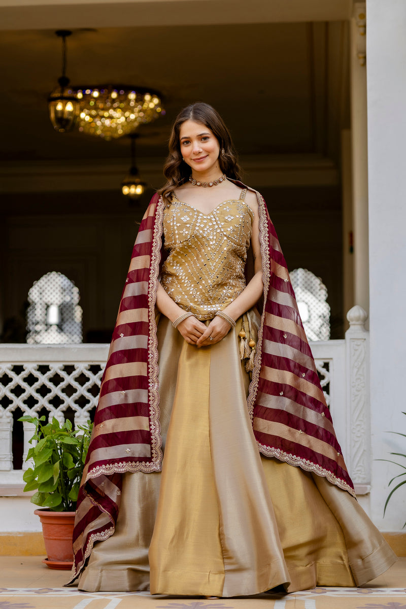 Champagne Banarasi Viscose Lehenga Set