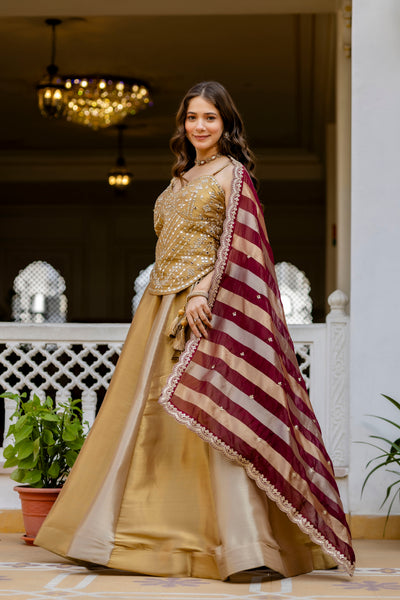 Champagne Banarasi Viscose Lehenga Set