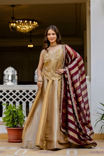 Champagne Banarasi Viscose Lehenga Set