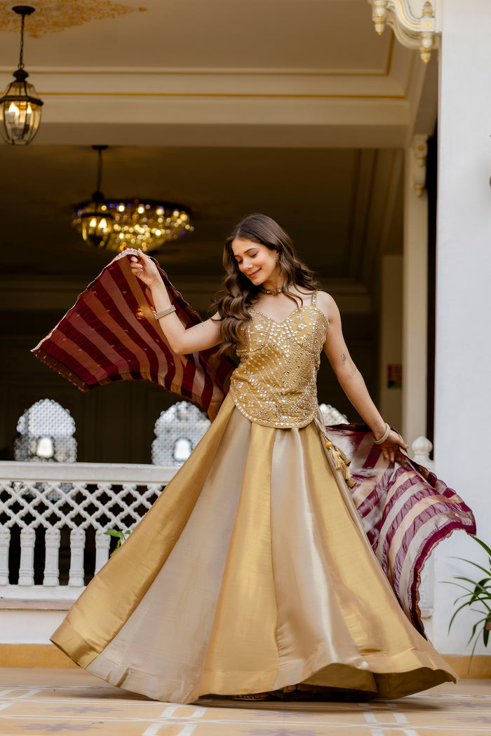Champagne Banarasi Viscose Lehenga Set