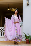 Baby Pink Embroidered Faux Georgette Anarkali Gown Set