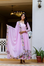 Baby Pink Embroidered Faux Georgette Anarkali Gown Set