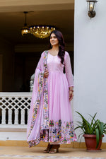 Baby Pink Embroidered Faux Georgette Anarkali Gown Set