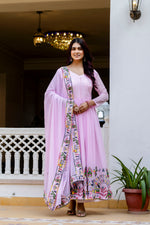 Baby Pink Embroidered Faux Georgette Anarkali Gown Set