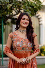Rust Orange Vichitra Silk Embroidered Anarkali Gown Set