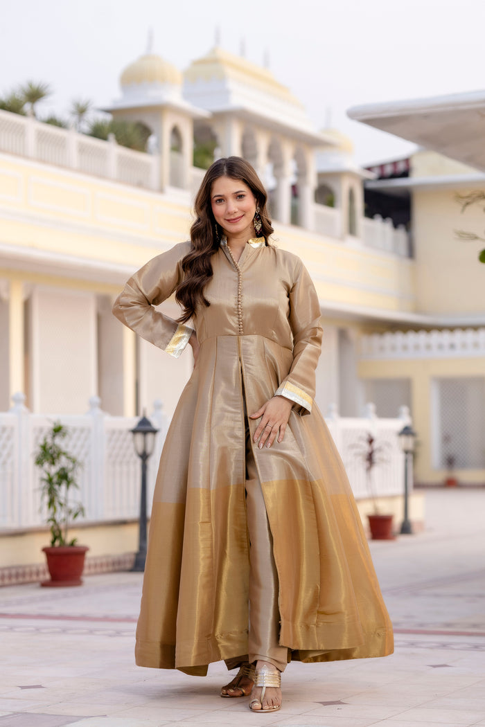Wine Banarasi Viscose Anarkali Suit Set
