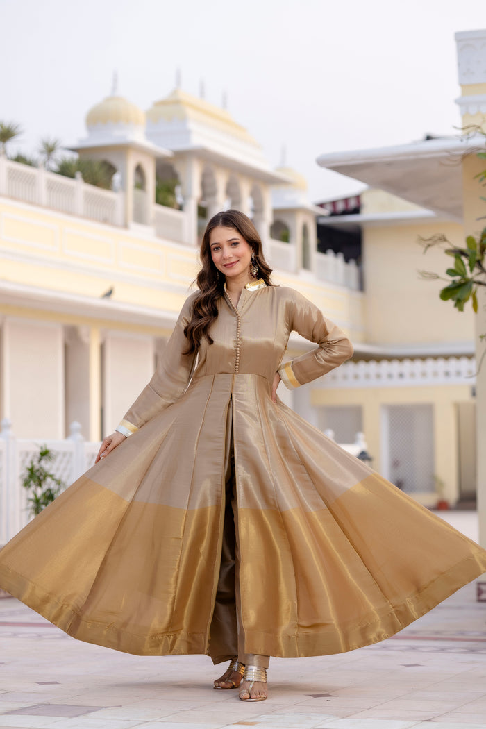 Wine Banarasi Viscose Anarkali Suit Set