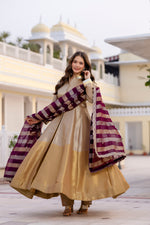 Wine Banarasi Viscose Anarkali Suit Set