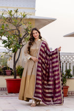 Wine Banarasi Viscose Anarkali Suit Set