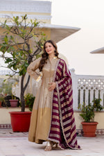 Wine Banarasi Viscose Anarkali Suit Set