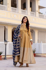 Navy Blue Banarasi Viscose Anarkali Suit Set