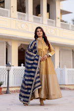 Navy Blue Banarasi Viscose Anarkali Suit Set