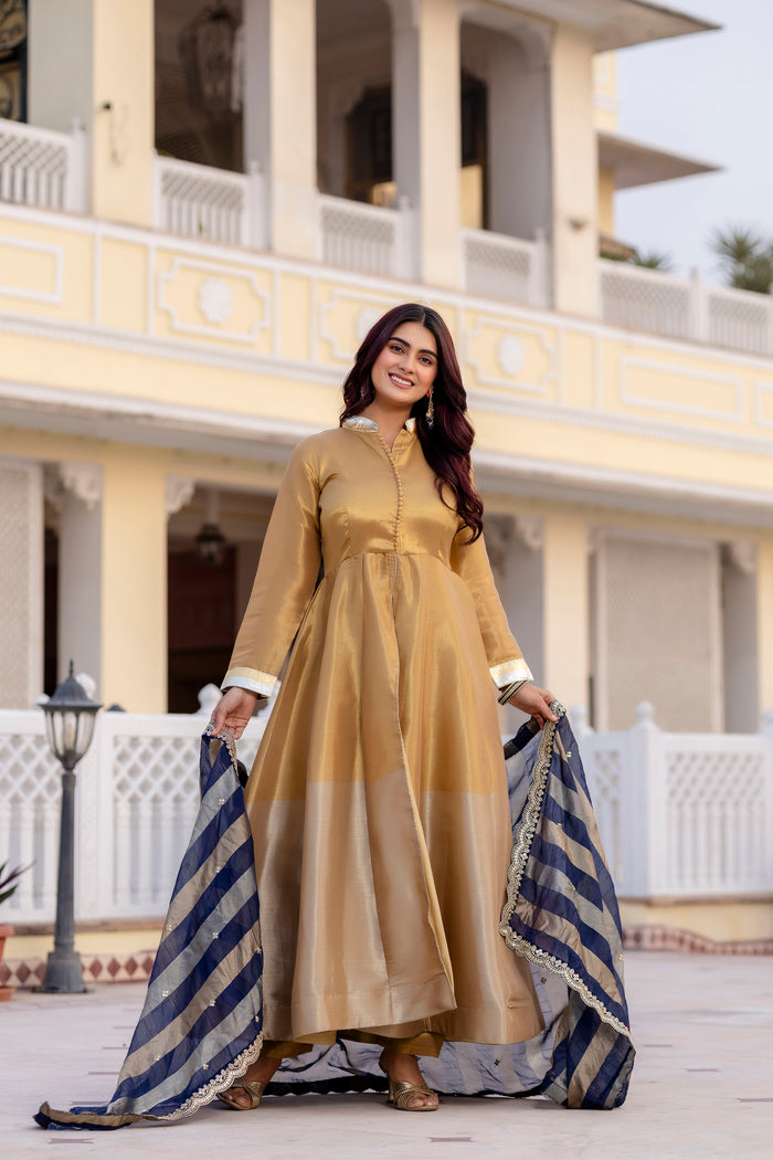 Navy Blue Banarasi Viscose Anarkali Suit Set