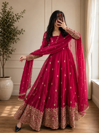 Ruby Elegant Fandy Silk Anarkali Suit Set