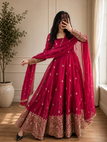 Ruby Elegant Fandy Silk Anarkali Suit Set