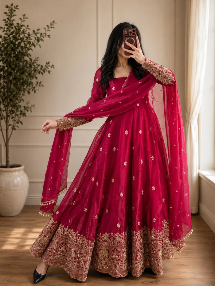 Ruby Elegant Fandy Silk Anarkali Suit Set