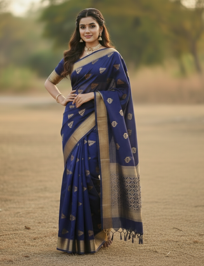 Blue Jacquard Saree – Elegant Woven Saree for Festive & Party Occasions