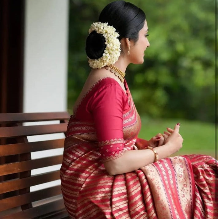Luxurious Red Jacquard Saree