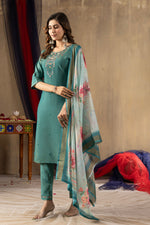 Rama Green Shimmer Gold Silk Embroidered Kurta Pant Set