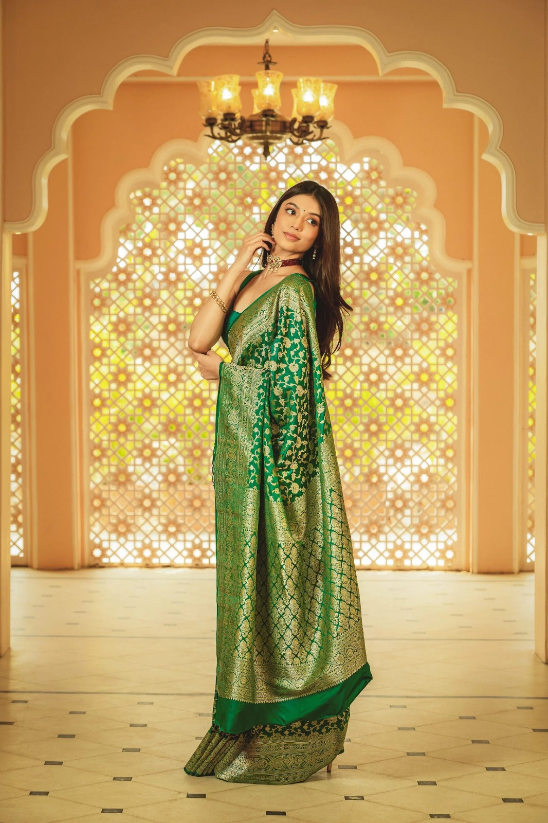 Vibrant Green Jacquard Saree