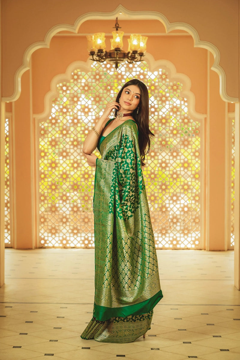 Vibrant Green Jacquard Saree
